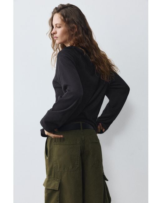 Pull&Bear Black Long Sleeve Raglan T-Shirt