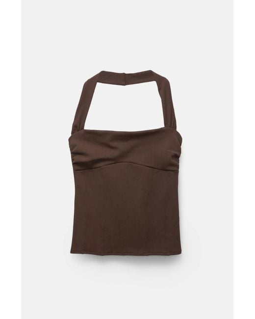 Pull&Bear Brown Top Mit Carré-Ausschnitt