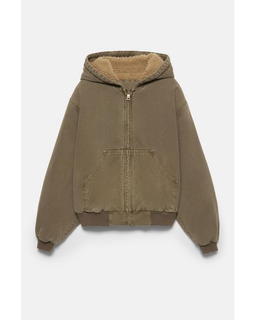 Pull&Bear Metallic Hooded Jacket With Faux Shearling Lining
