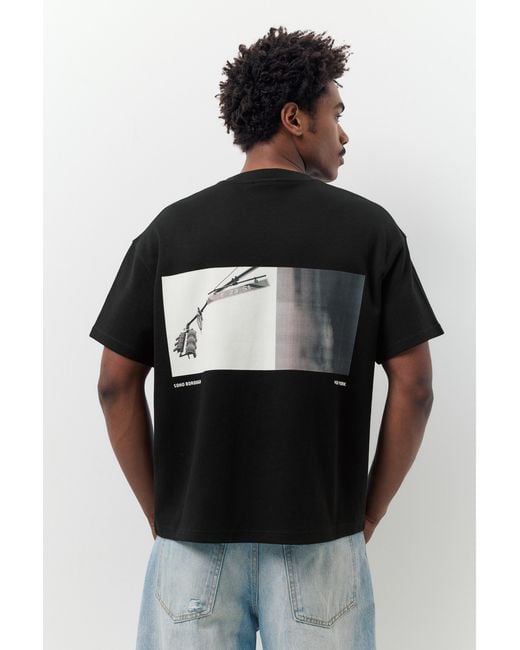 Pull&Bear Black Short Sleeve Sweatshirt With Graphic for men