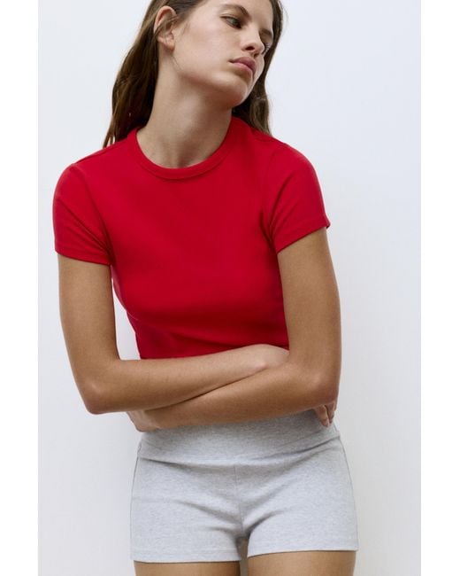 Pull&Bear Red Short Sleeve Fitted T-Shirt