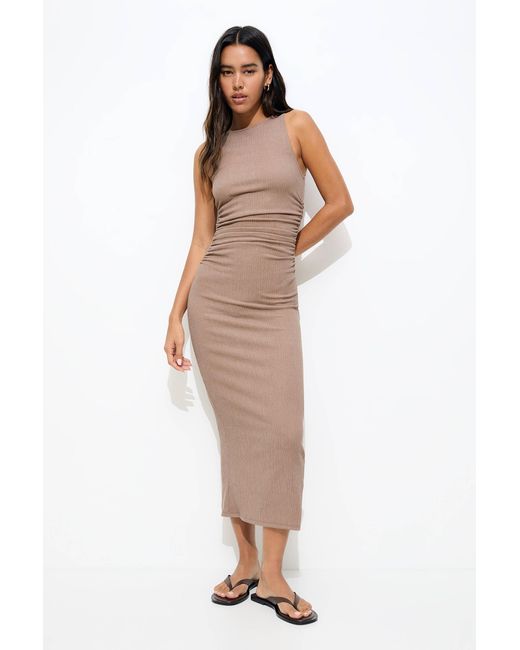 Pull&Bear Natural Langes Rustikales Kleid Mit Raffungen