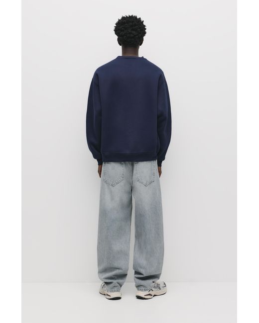 Pull&Bear Blue Basic Round Neck Sweatshirt for men