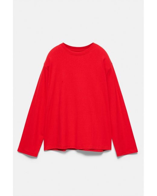 Pull&Bear Red Oversize Long Sleeve T-Shirt