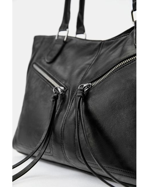 Pull&Bear Black Zip Tote Bag