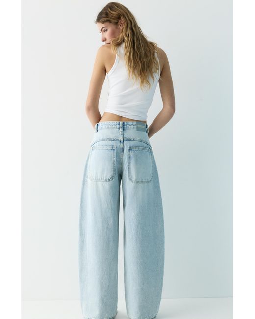 Pull&Bear Blue Embroidered Barrel Jeans