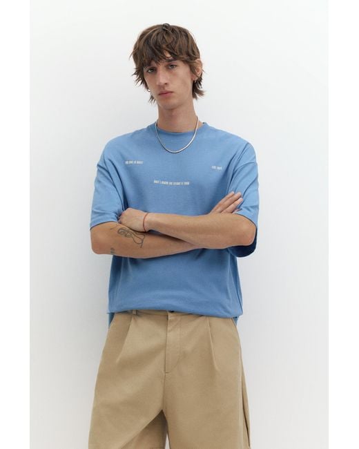 Pull&Bear Blue Stwd Boxy Text T-Shirt for men
