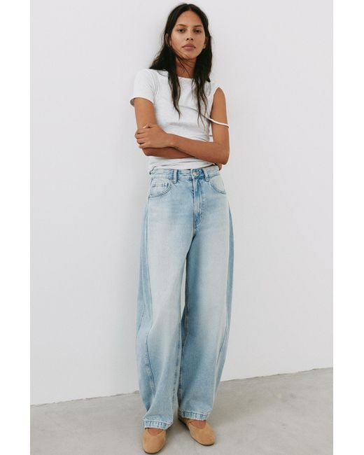 Pull&Bear Blue Balloon Jeans With Belt Loops
