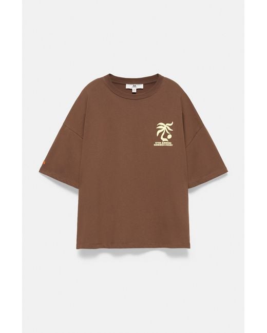 Pull&Bear Green Chocolate Palm Tree Graphic T-Shirt
