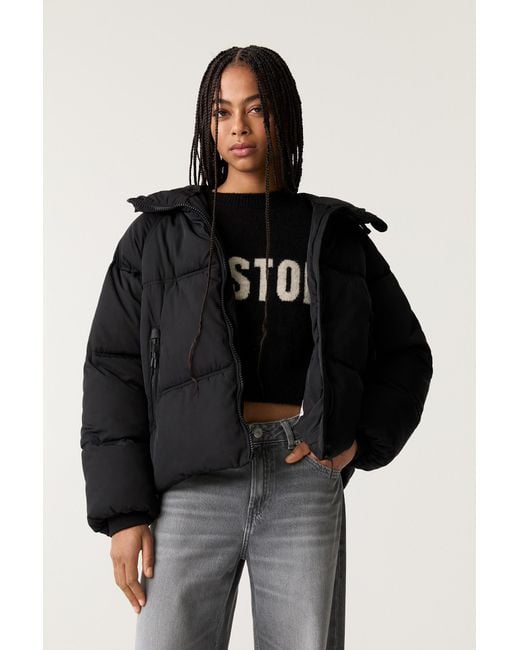 Pull&Bear Black Puffer Jacket With Hood