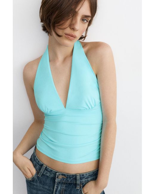 Pull&Bear Haltertop Met Plooien in het Blue