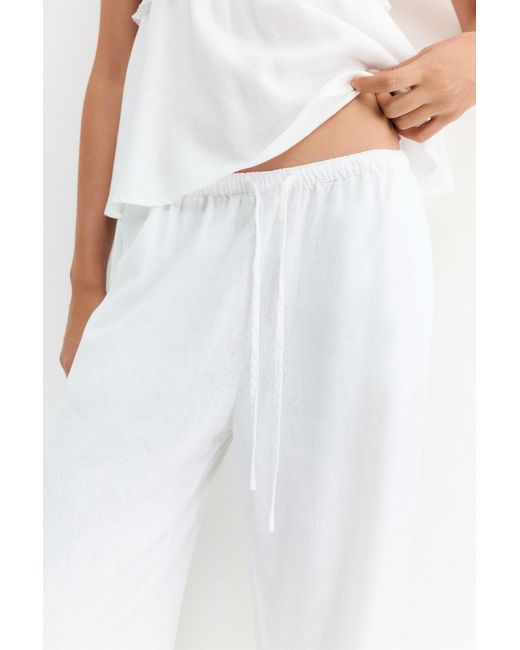 Pull&Bear White Flowy Trousers With Linen