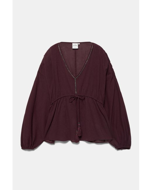 Pull&Bear Multicolor Beaded Tie Blouse