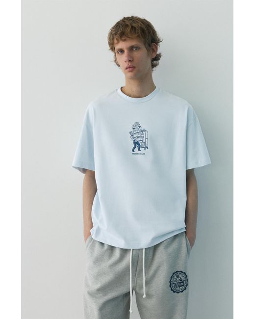 Pull&Bear Gray Boxy Graphic T-Shirt for men