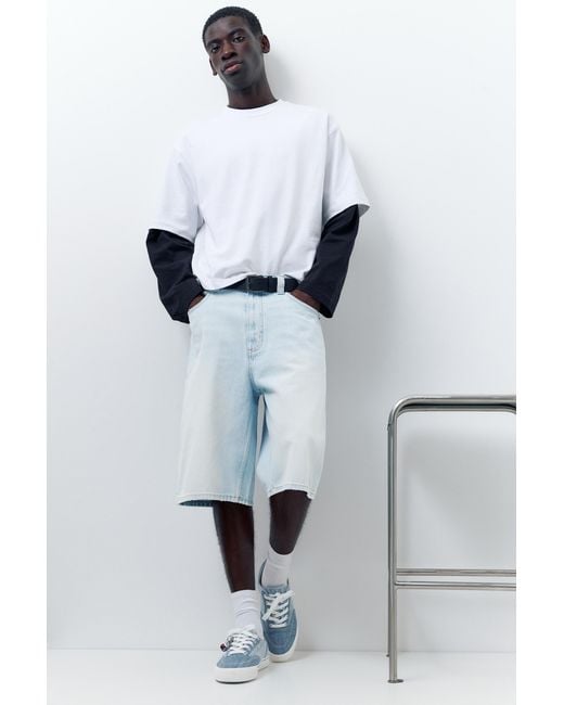 Pull&Bear White Stwd Embellished Denim Trainers for men