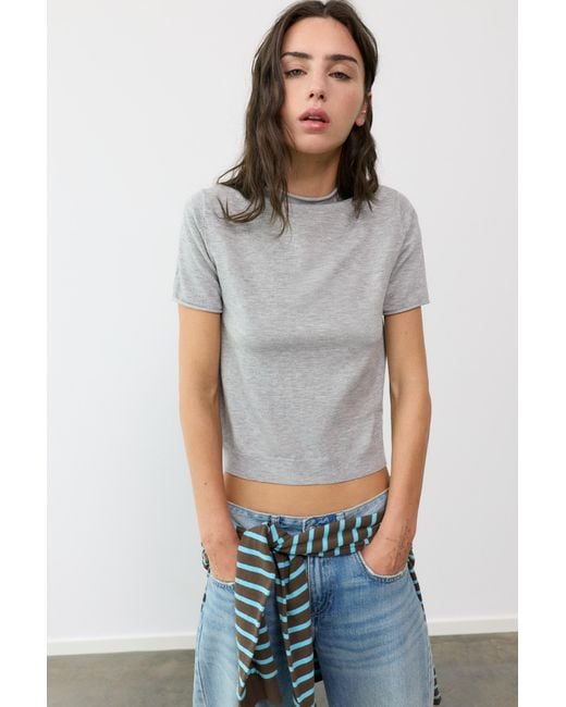 Pull&Bear Blue Fitted Short Sleeve Jumper