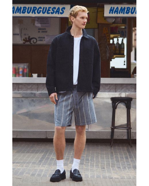 Pull&Bear Blue Linen Blend Jogger Bermuda Shorts for men