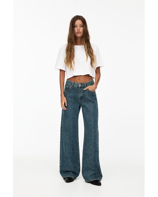 Pull&Bear Blue Print Baggy Jeans