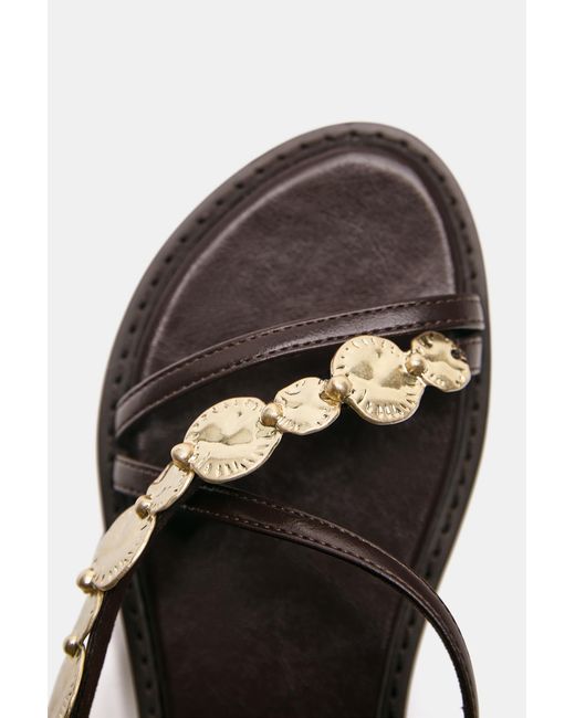 Pull&Bear Natural Flat Beaded Sandals