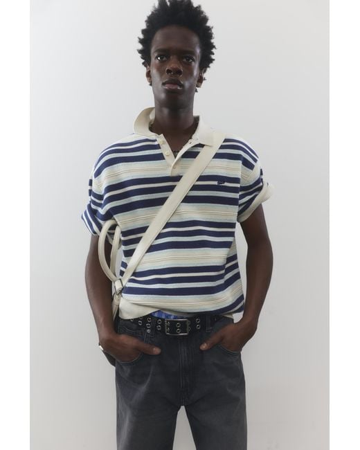 Pull&Bear Gray Stwd Striped Knit Polo for men