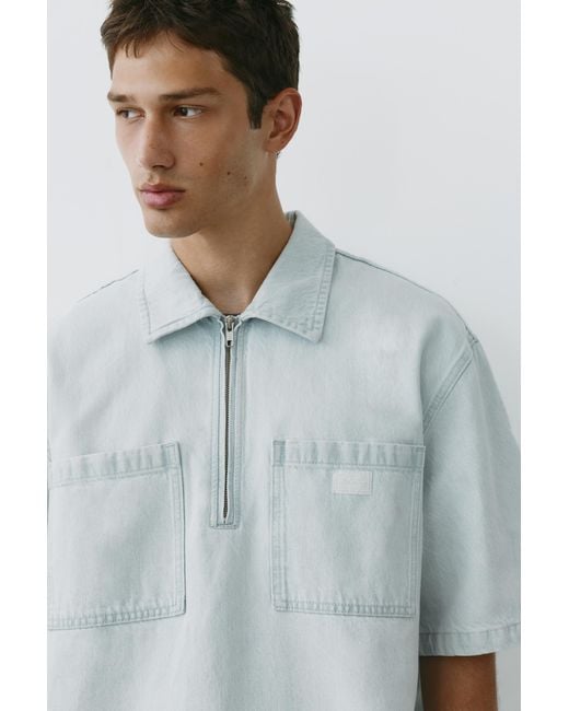 Pull&Bear Multicolor Denim Zip-Up Polo Shirt for men