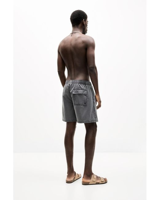 Pull&Bear Blue Stwd Garment Dye Swimming Trunks for men
