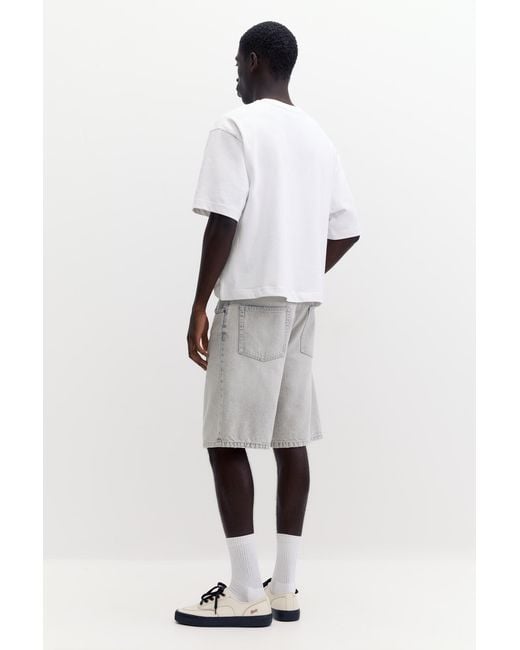 Pull&Bear White Cropped Short Sleeve T-Shirt for men