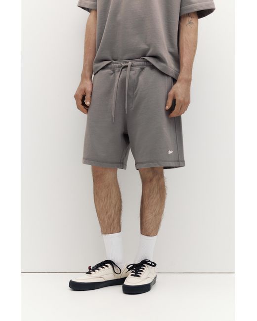 Pull&Bear Gray Bermuda Jogger With Logo for men