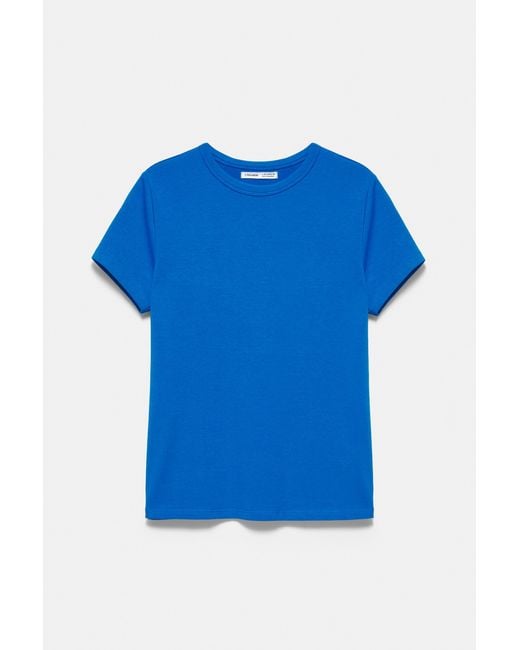Pull&Bear Blue Fitted Short Sleeve T-Shirt