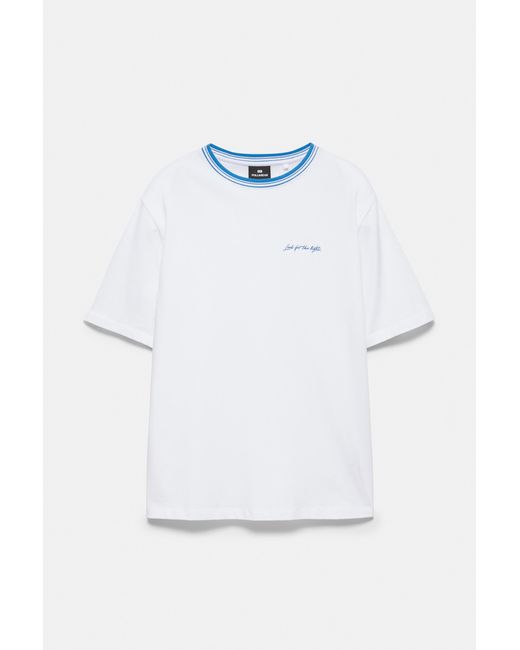 Pull&Bear White Embroidered Slogan T-Shirt for men