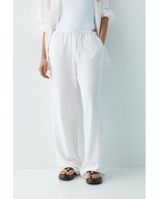 Pull&Bear Soepelvallende Broek Met Linnen in het White