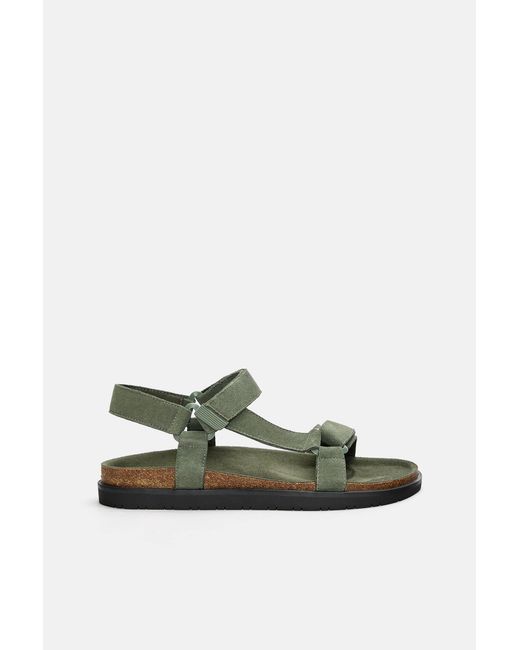 Pull&Bear Green Leather Strappy Sandals for men