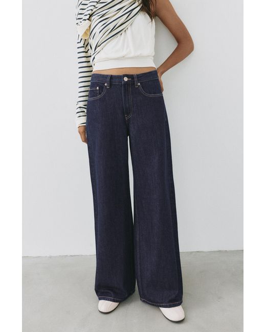 Pull&Bear Blue High-Waist Wide-Leg Jeans