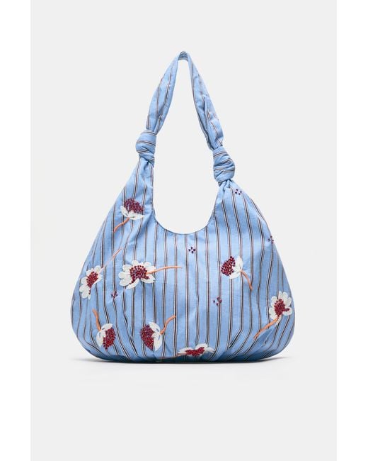 Borsa Shopper A Righe Floreali di Pull&Bear in White