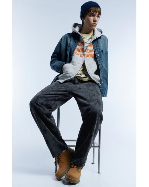 Pull&Bear Blue Dog Print Baggy Jeans for men