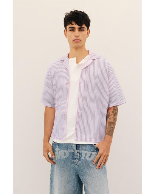 Pull&Bear Pink Short Sleeve Striped Shirt for men