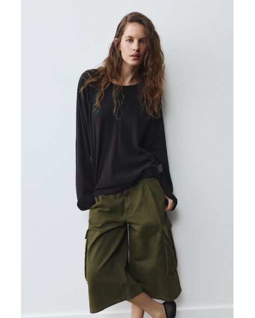 Pull&Bear Black Long Sleeve Raglan T-Shirt