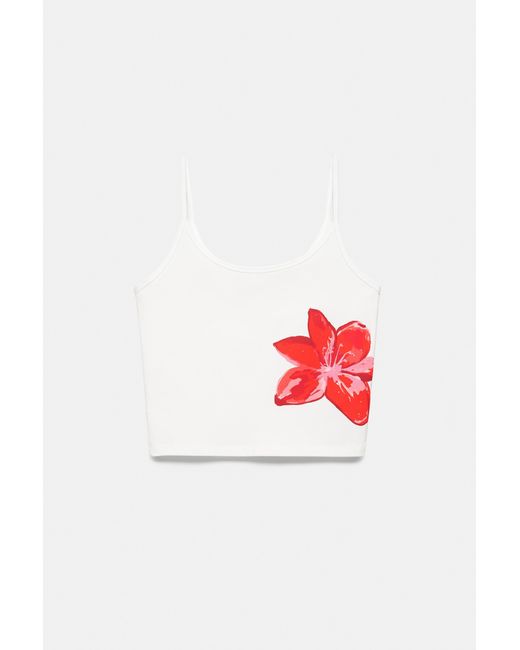 Pull&Bear Natural Flower Graphic Strappy Top