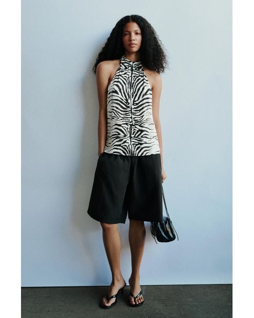 Pull&Bear Haltertop Met Zebraprint in het Green