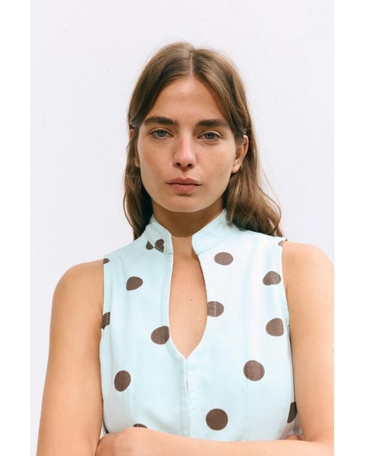 Pull&Bear Green Polka Dot Cut-Out Top
