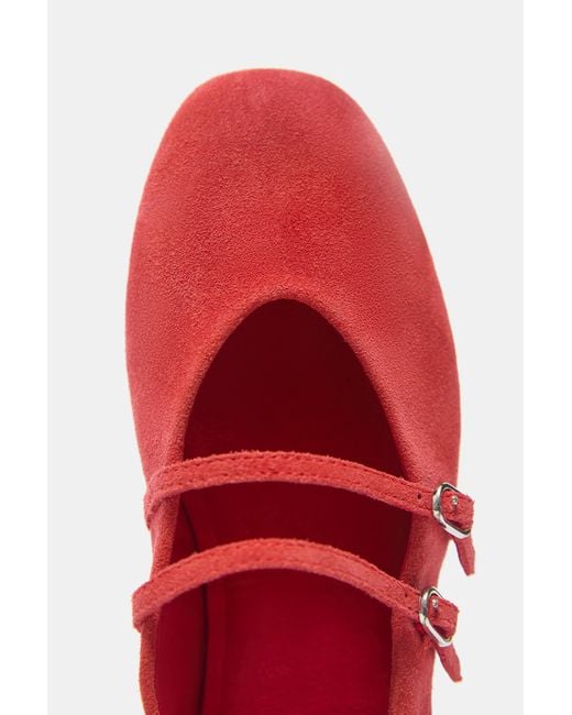 Pull&Bear Red Leather Strap Ballerinas
