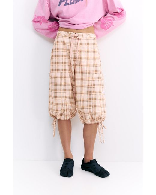 Pull&Bear Pink Pleasures X Stwd Check Cargo Bermuda Shorts