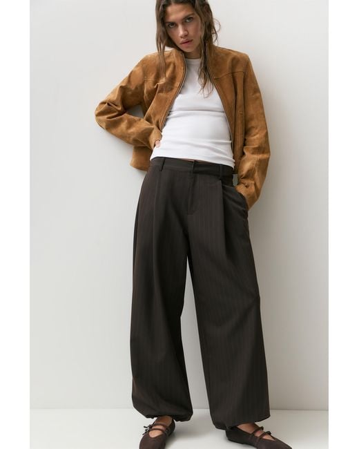 Pull&Bear Natural Striped Sarouel Trousers With Darts