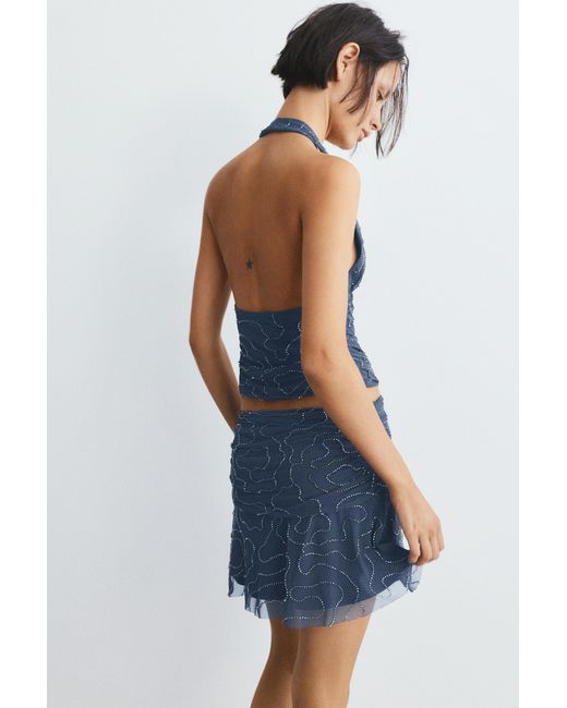 Pull&Bear Blue Beaded Tulle Mini Skirt