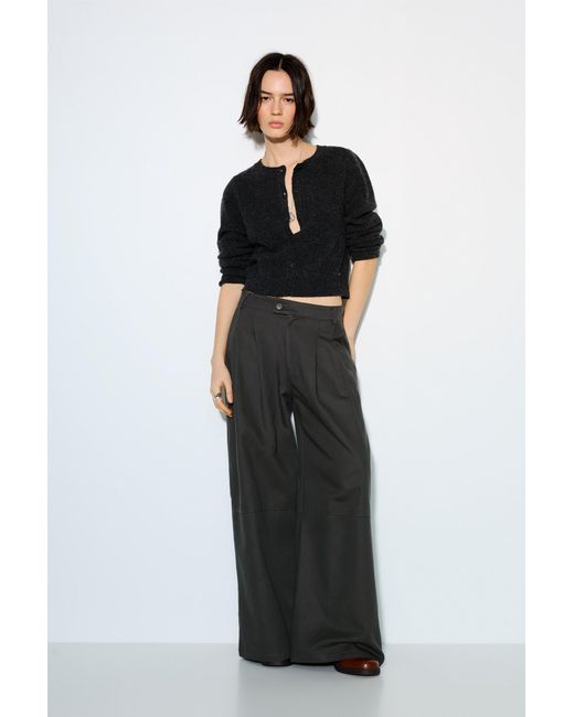 Pull&Bear Black Double-Dart Wide-Leg Trousers