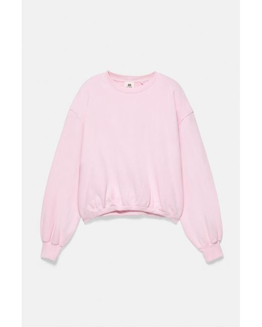 Pull&Bear Pink Cropped Round Neck Sweatshirt