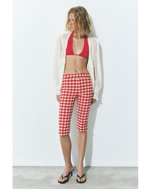 Pull&Bear Gray Gingham Check Capri Trousers
