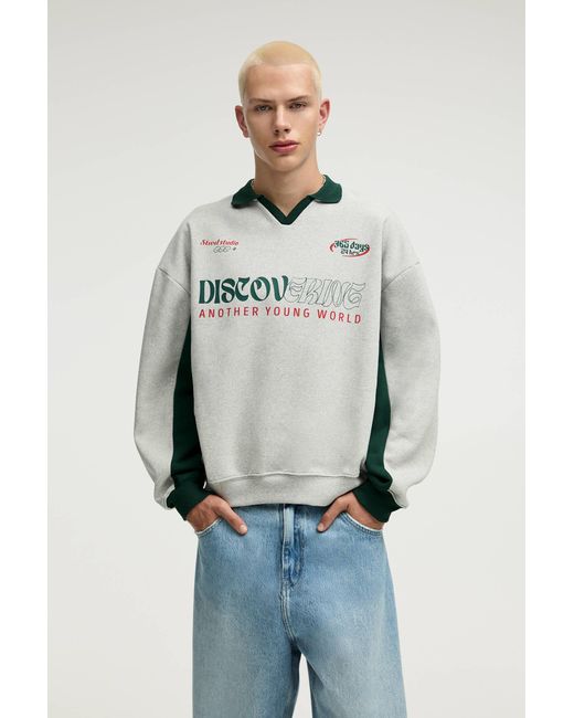 Pull&Bear Blue Stwd Sweatshirt With Polo Collar for men