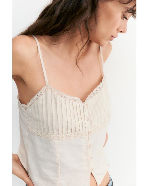 Pull&Bear White Linen Blend Camisole Top
