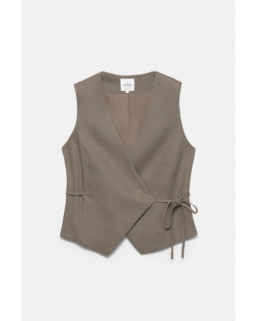Pull&Bear Green Rustic Linen-Blend Waistcoat